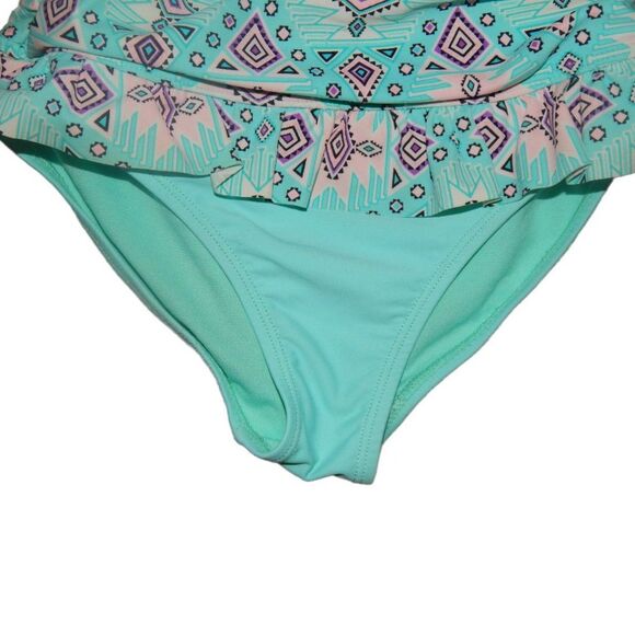 WONDER NATION girl's medium 7/8 aqua mint one piece tribal swimsuit - Picture 4 of 12